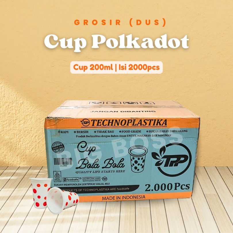 [GROSIR] Cup Gelas Plastik Polkadot Merah / Gelas Plastik Motif Bola Bola Merah Tebal Kemasan Minuma