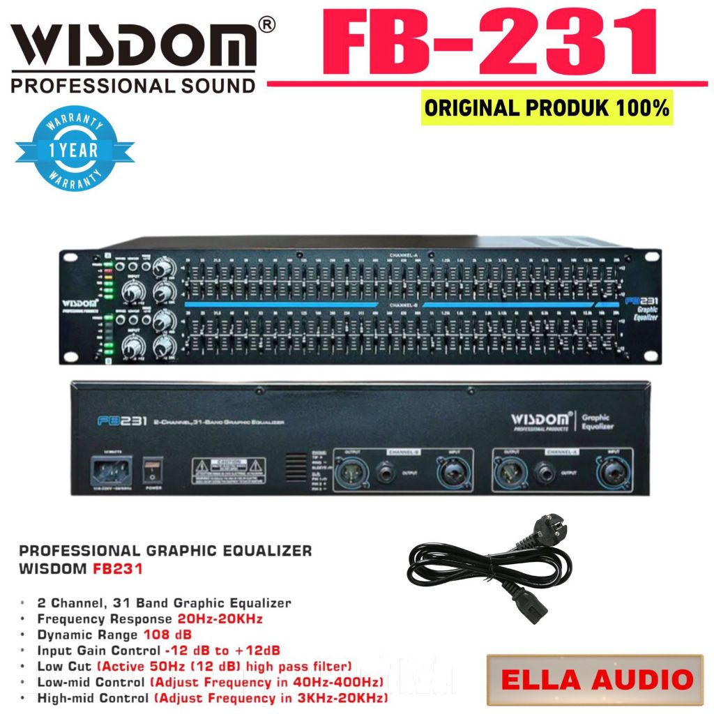 Wisdom Equalizer FB231 Professional Graphic Dual 31 Band Stereo EQ FB-231