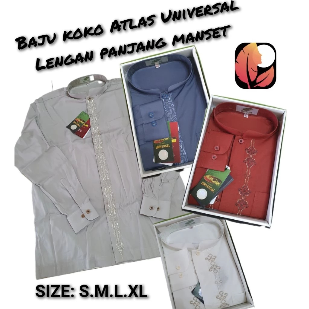 ATLAS baju koko original asli lengan panjang manset kancing warna motif plus box fashion muslim pria