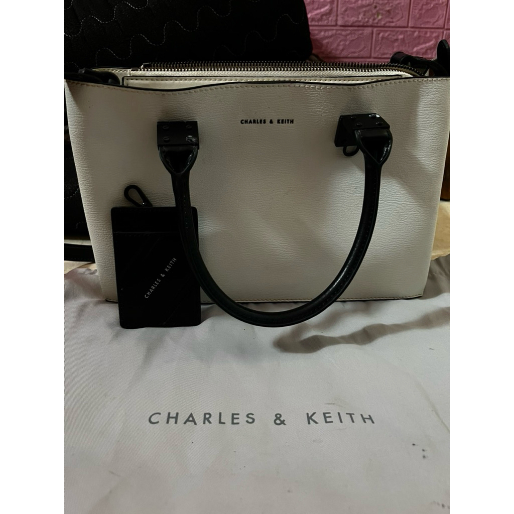 preloved cameron double top handle bag white CK ori
