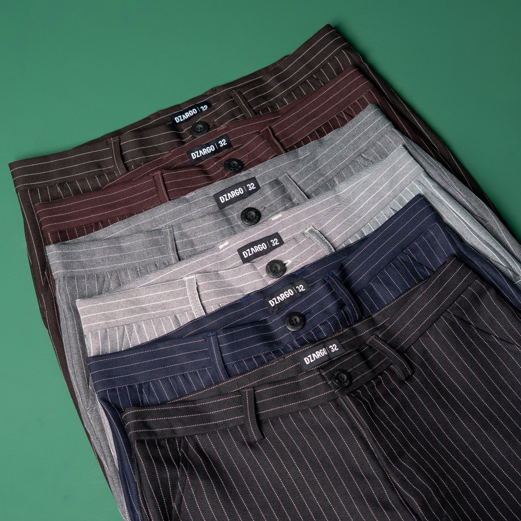 DZARGO - Celana Strip Pria (Celana Ankle, Formal, bahan, kantor, kain, kerja) Salur Semi Wool