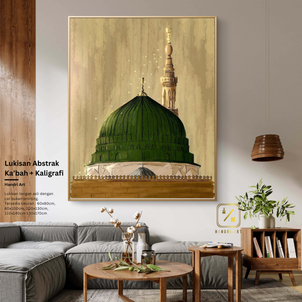 HandriArt | Lukisan Masjid Nabawi Abstrak Minimalis Modern | Lukisan Potrait | Lukisan Tangan Asli 1