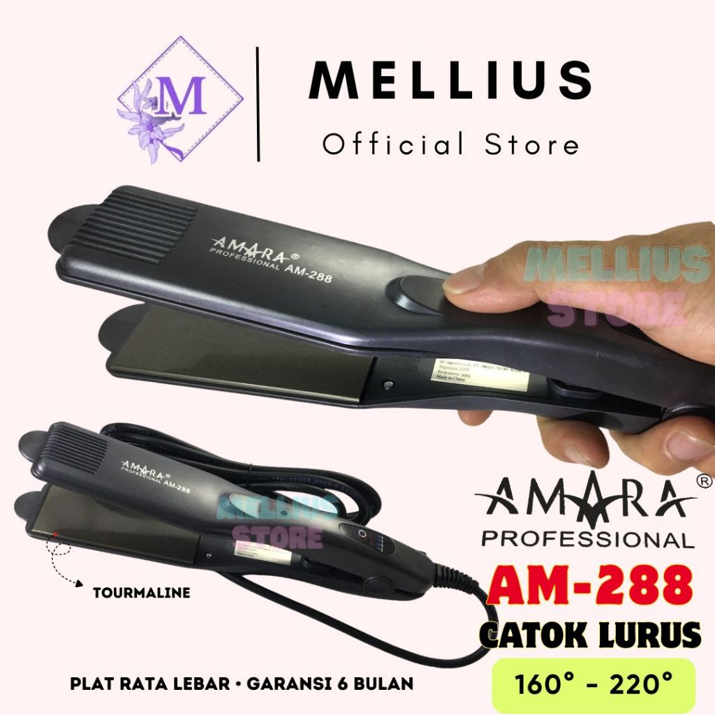 Catok Amara Plat Lurus Lebar Tipe AM 288 Hair Styling Straightener Catokan Rambut Original Keramik