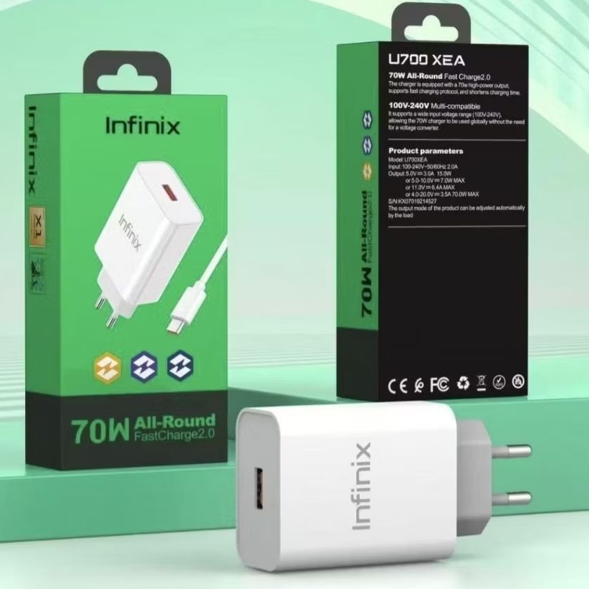 Charger Infinix 70W Note 40 Pro Super Fast Charging Real IC 100% U700XEA Type C