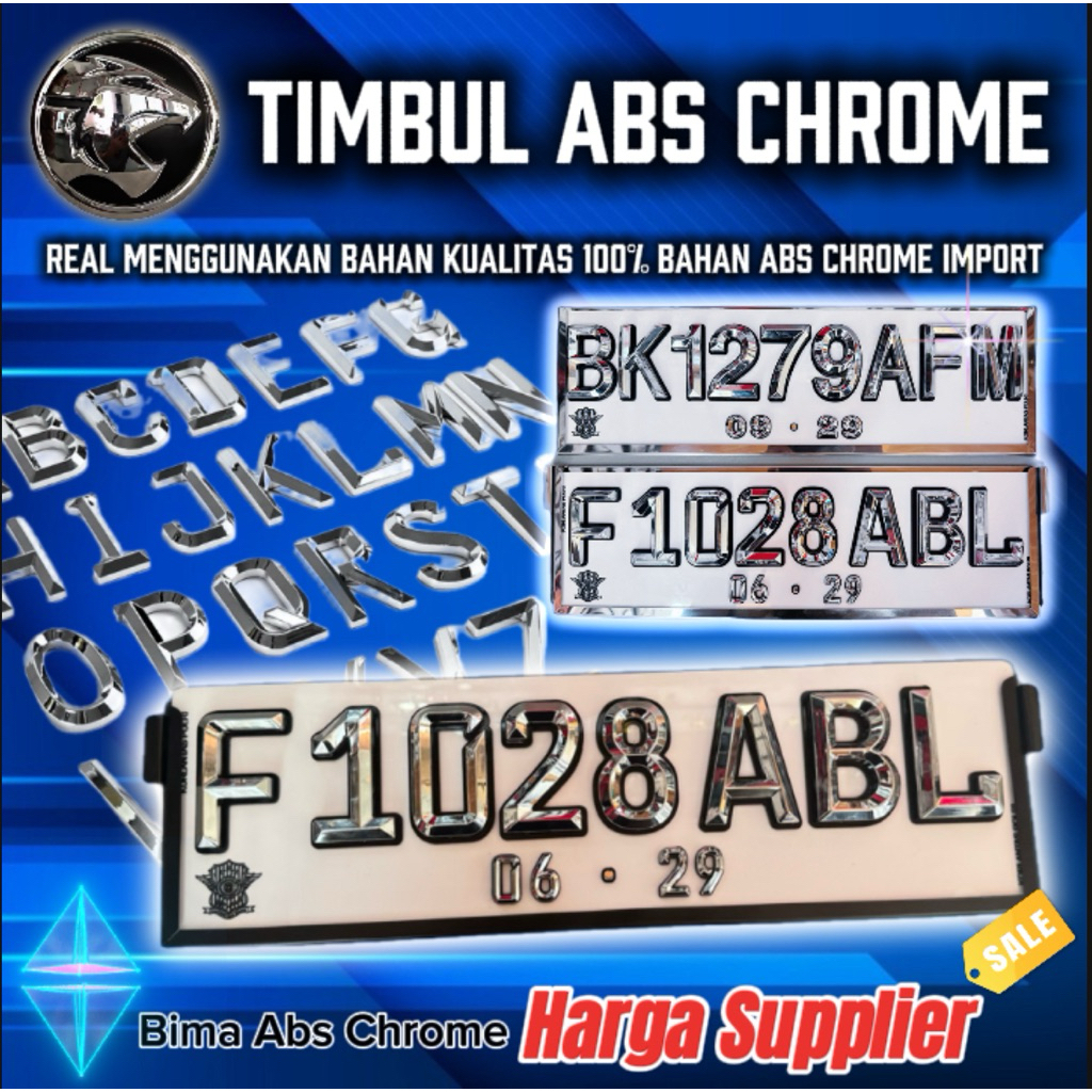 Plat nomor timbul sultan, plat nomor timbul abs chrome, plat nomor timbul piramid, plat nomer, plat 