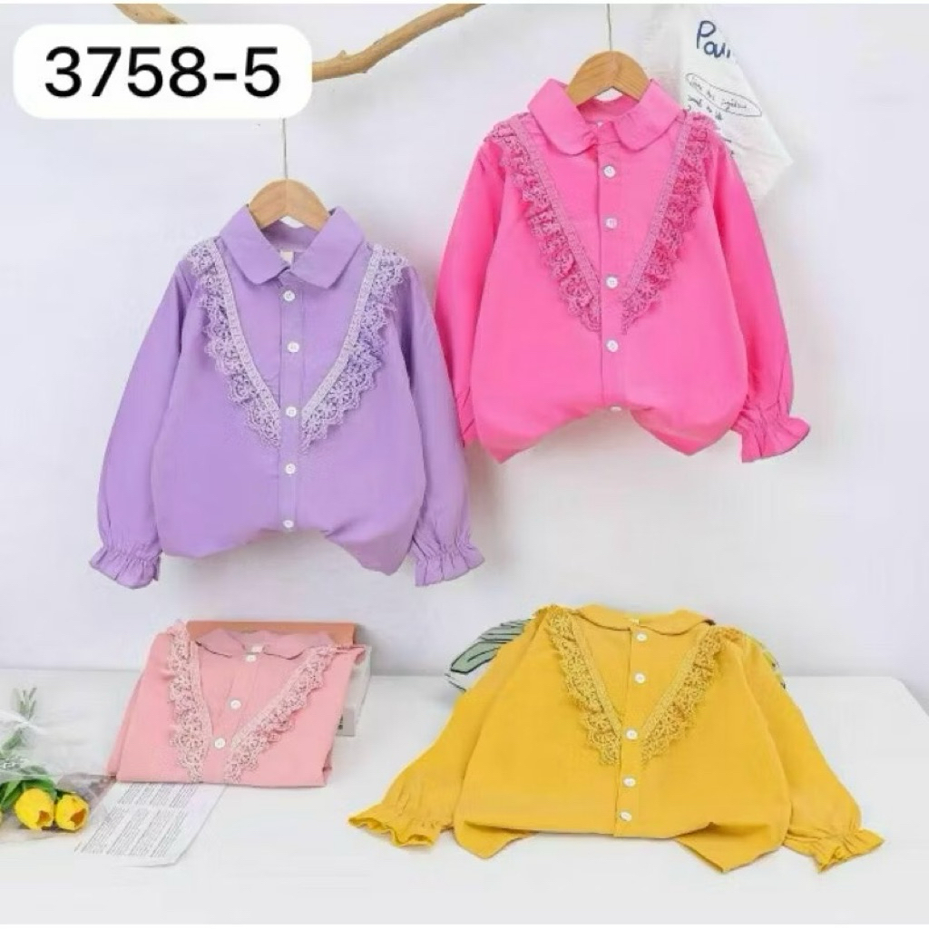 Blouse kemeja anak perempuan warna pink Korean style usia 7 8 9 tahun #21211