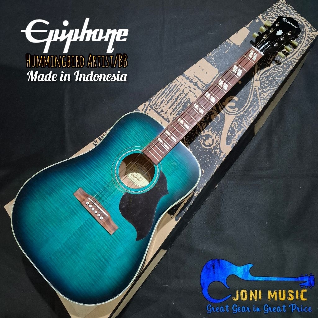 Gitar Epiphone Akustik Hummingbird Pro Ebony Artist Blue Burst