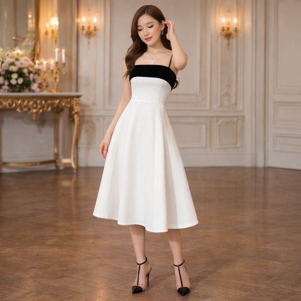 GUANG DRESS - Dress Pesta Wanita A line Midi Sleeveless Flare Dress Rok Mekar Big Size Jumbo Ukuran 