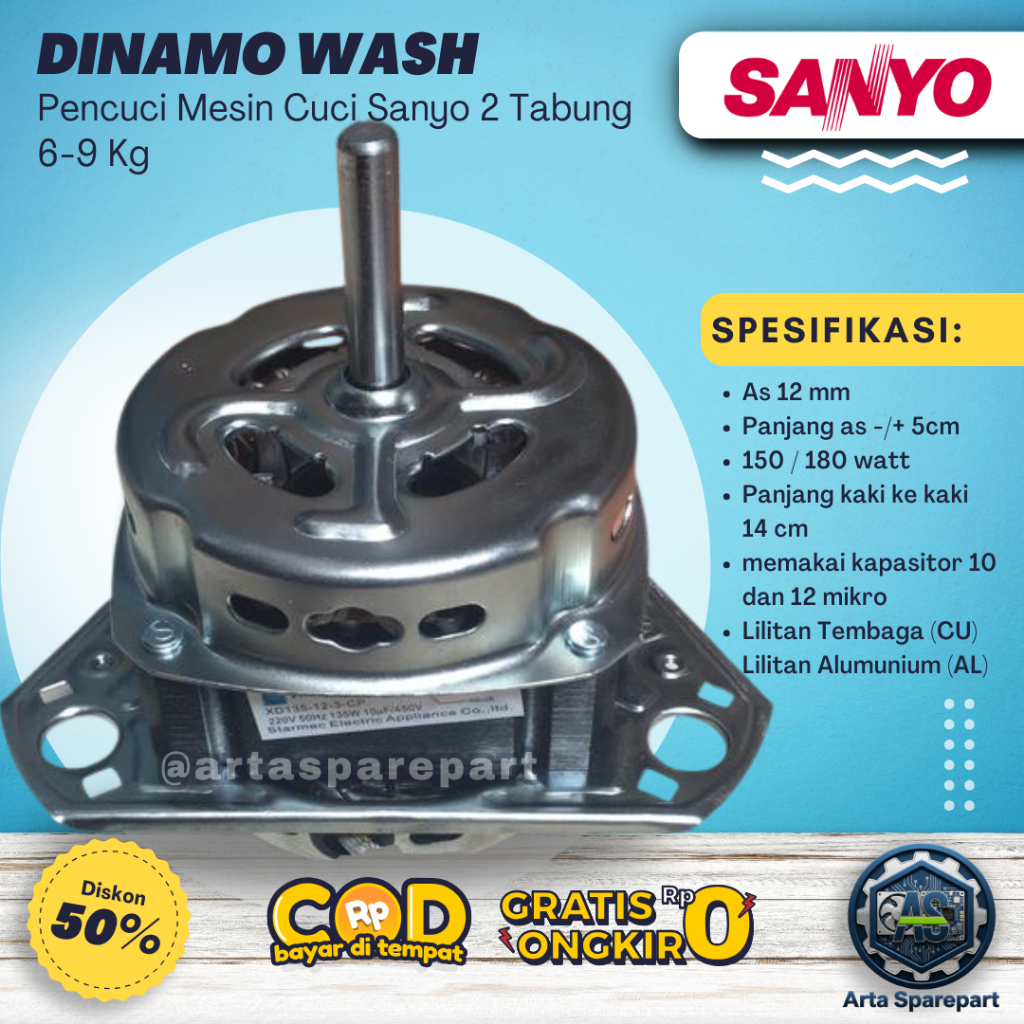 Dinamo Wash Pencuci Mesin Cuci Sanyo 2 Tabung 6-9 Kg