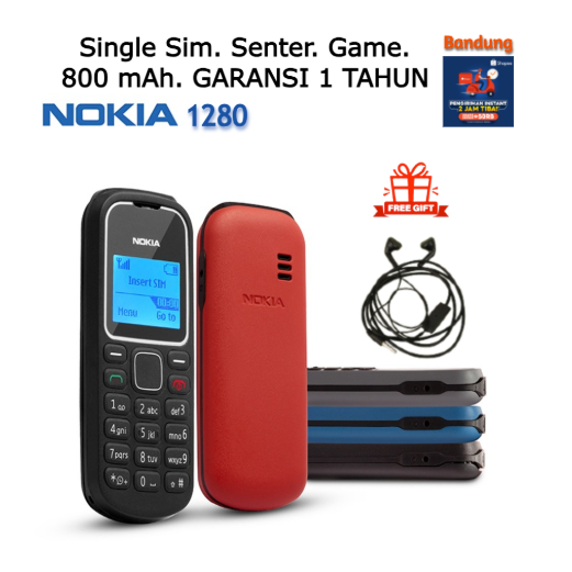 HP NOKIA 1280 BARU GARANSI 1 TAHUN SINGLE SIM SENTER GAME 800mAh