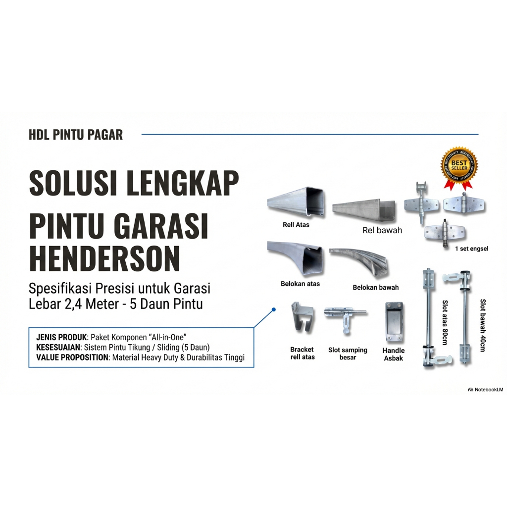 Satu Set Rel Pintu Garasi Henderson // Garasi 2.4 Meter 5 Daun Pintu Type Aksesoris Kupu