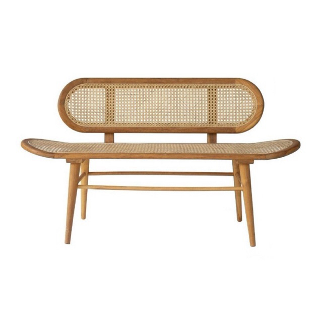 bangku teras rotan kayu jati / bangku retro rotan asli kayu jati / kursi panjang rotan mewah