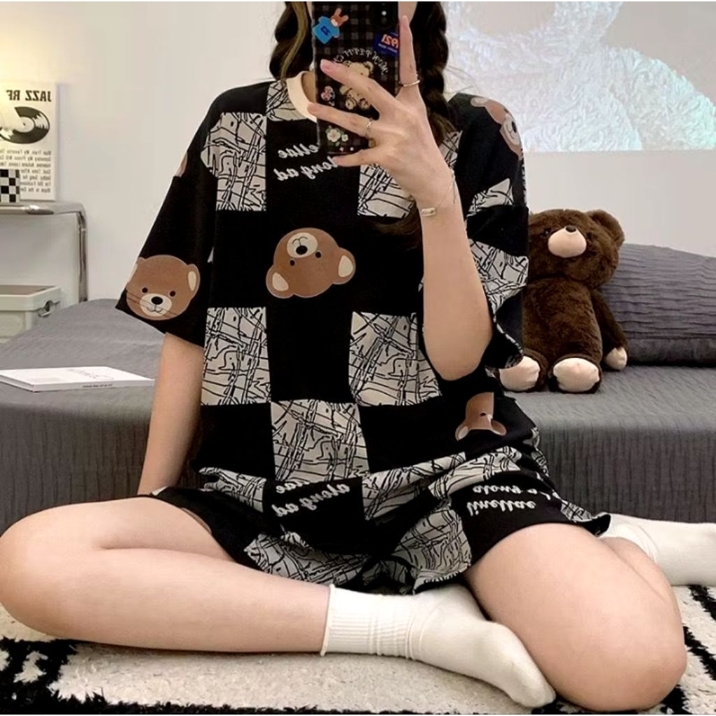 Beebee Baju Tidur Wanita Piyama Celana Pendek One Set Harian