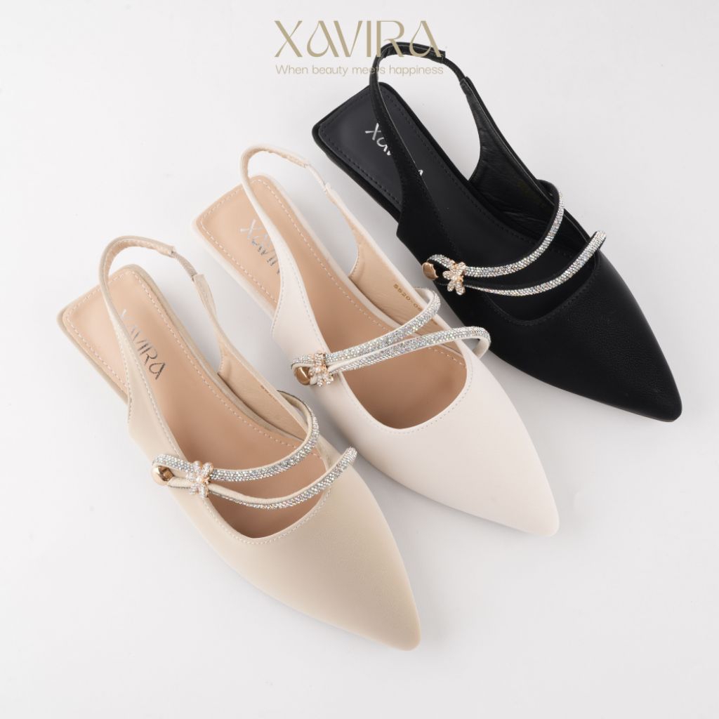 Xavira Sela Sepatu Import Wanita Flat Shoes Tali Belakang Kulit Sintetis Lepes Kerja Kuliah Pesta