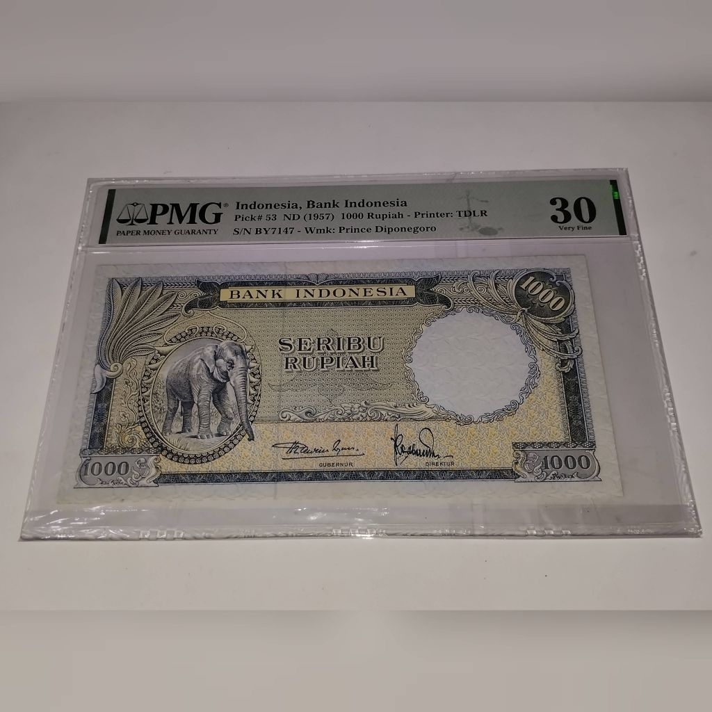 uang kuno Rp 1000 seri hewan gajah 1957 PMG 30 original