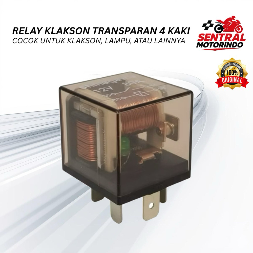 Relay Klakson Motor Mobil 4 Kaki 80A Transparan Bening untuk Klakson dan Lampu