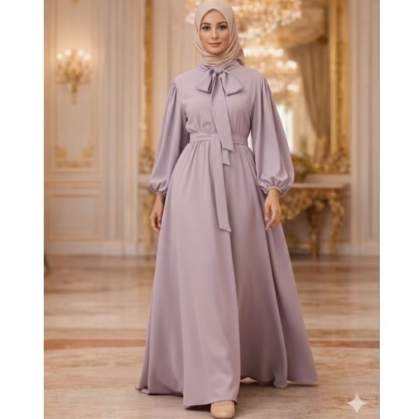 Warna Soft Lilac Gamis Pololinen Premium Lembut Adem Tidak Nerawang - Baju Gamis Wanita Busuy Friend