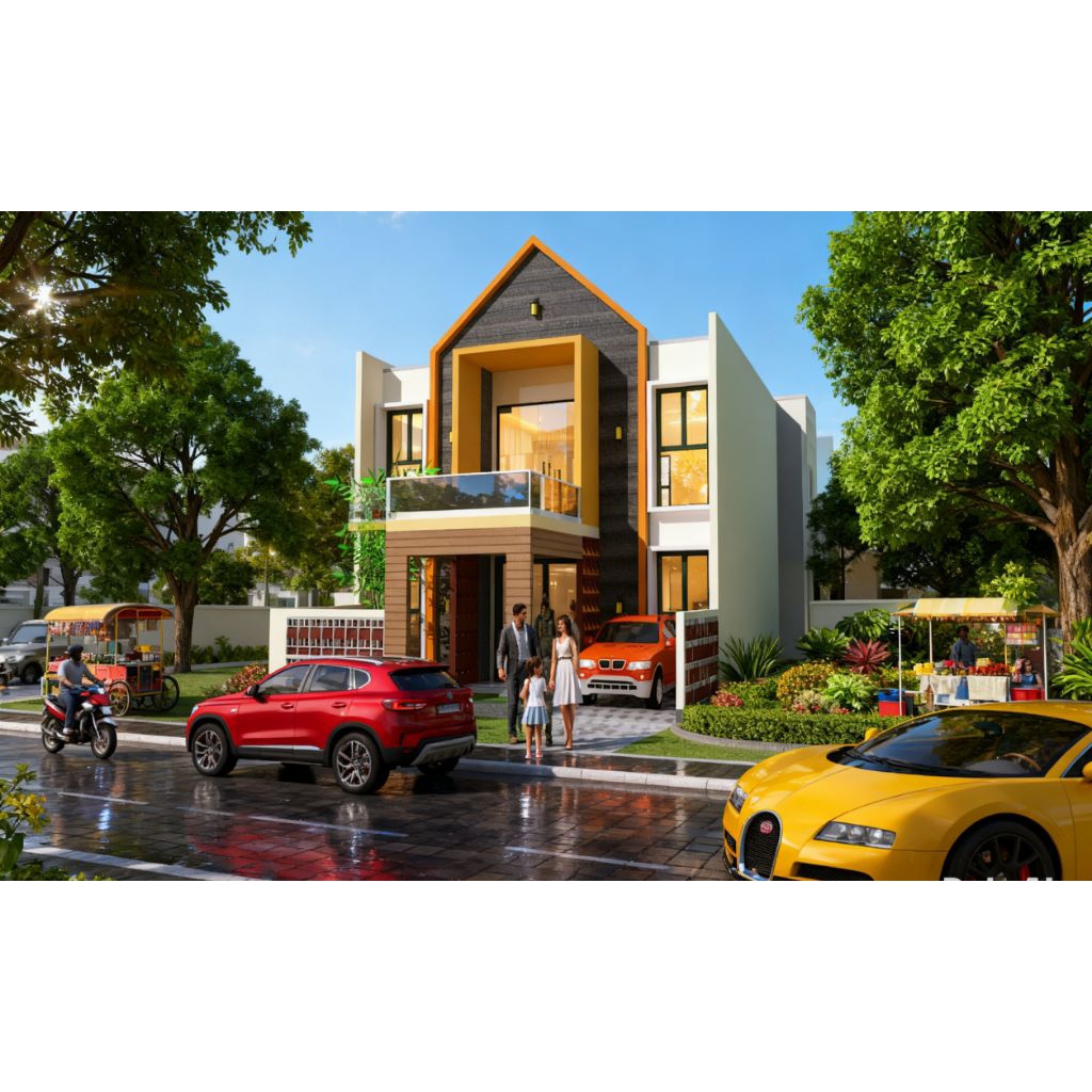 Desain rumah tropis 2 lantai, ukuran 9x15, 6 kamar tidur, trend rumah 2024, paket desain rumah, ruma
