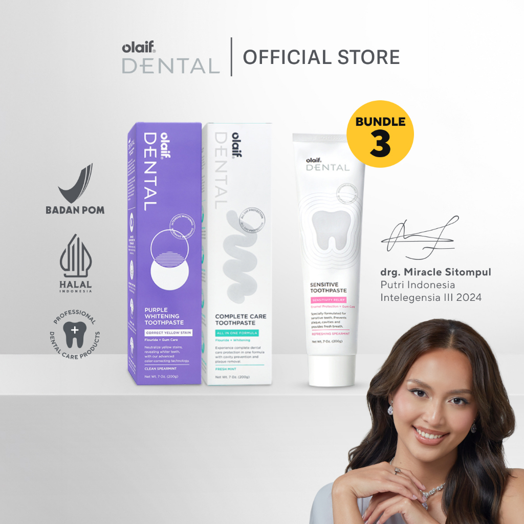 [Bundle 3] Olaif Dental Complete Care Toothpaste + Purple Whitening Toothpaste + Sensitive Toothpast