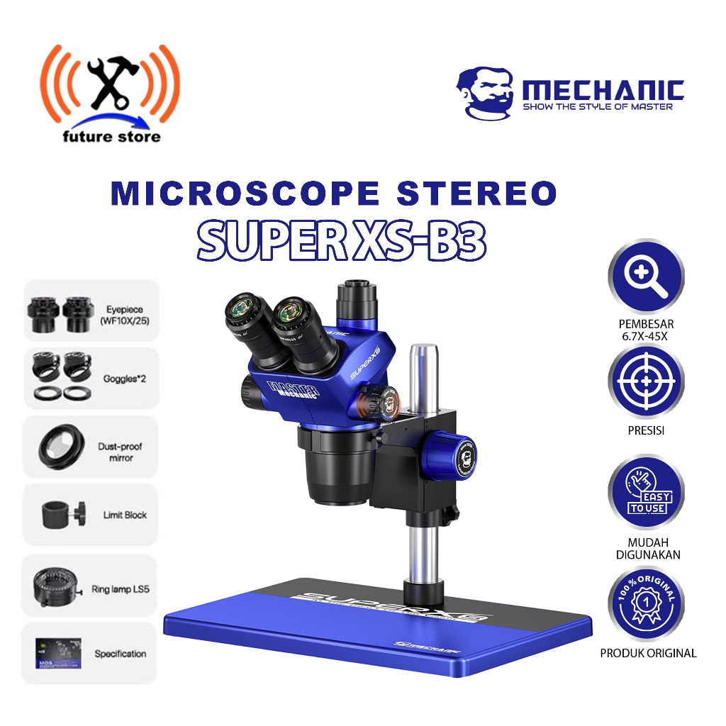MECHANIC SUPER XS-B3 MICROSCOPE STEREO PRESISI - MICROSCOPE STEREO MECHANIC XS-B3 UNTUK TEKNISI - MI
