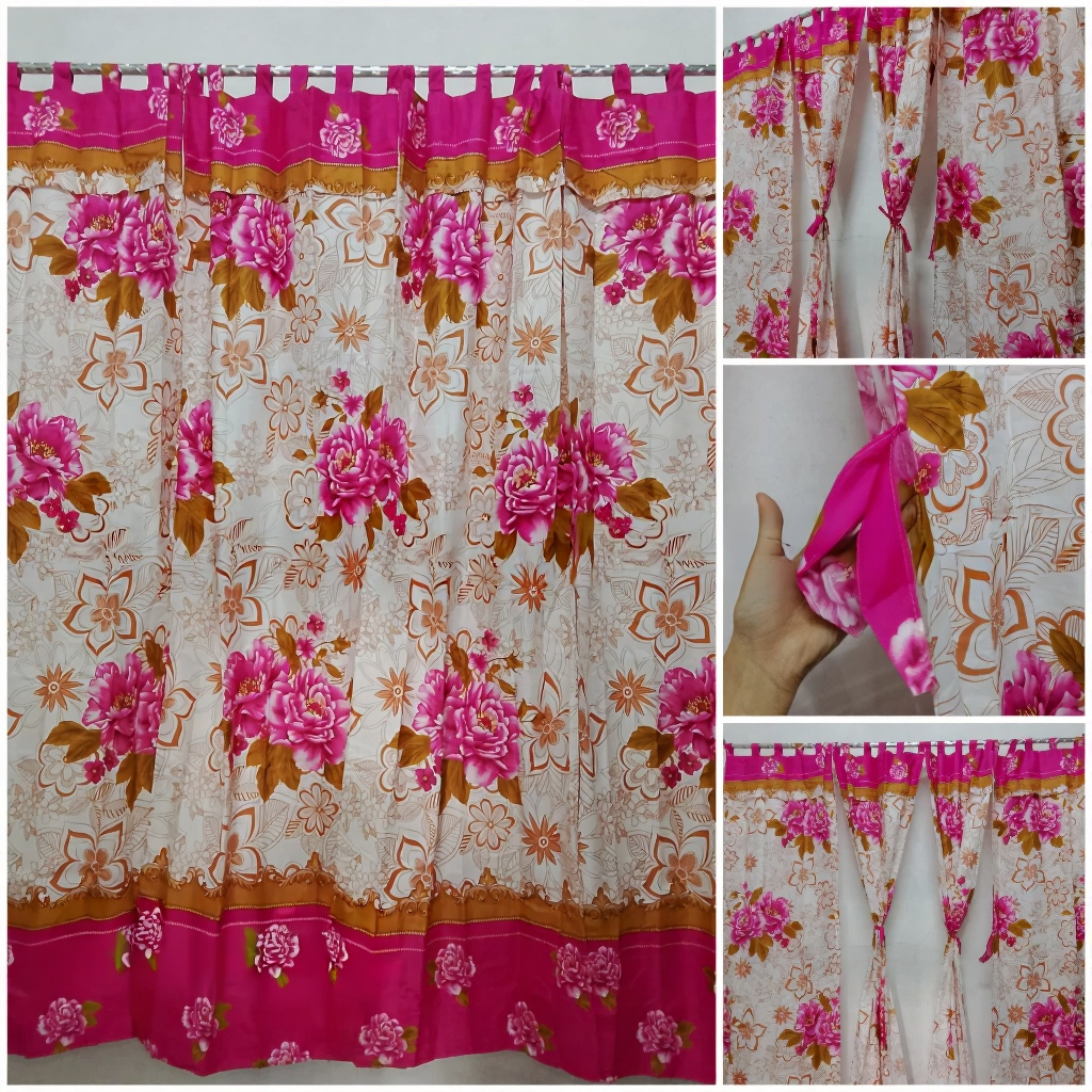 Gorden Pintu Motif Bunga Pink Laura | Hordeng Pintu & Jendela | Katun Tebal | Bisa COD