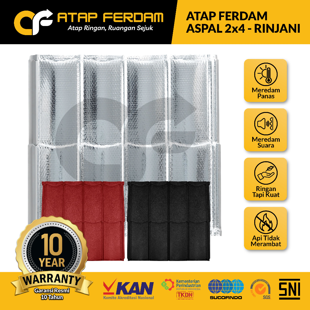 Ferdam Rinjani Aspal 0.25 I 0.30 I 0.40 I NOCK Genteng metal dengan Lapisan Peredam Panas & Suara Te