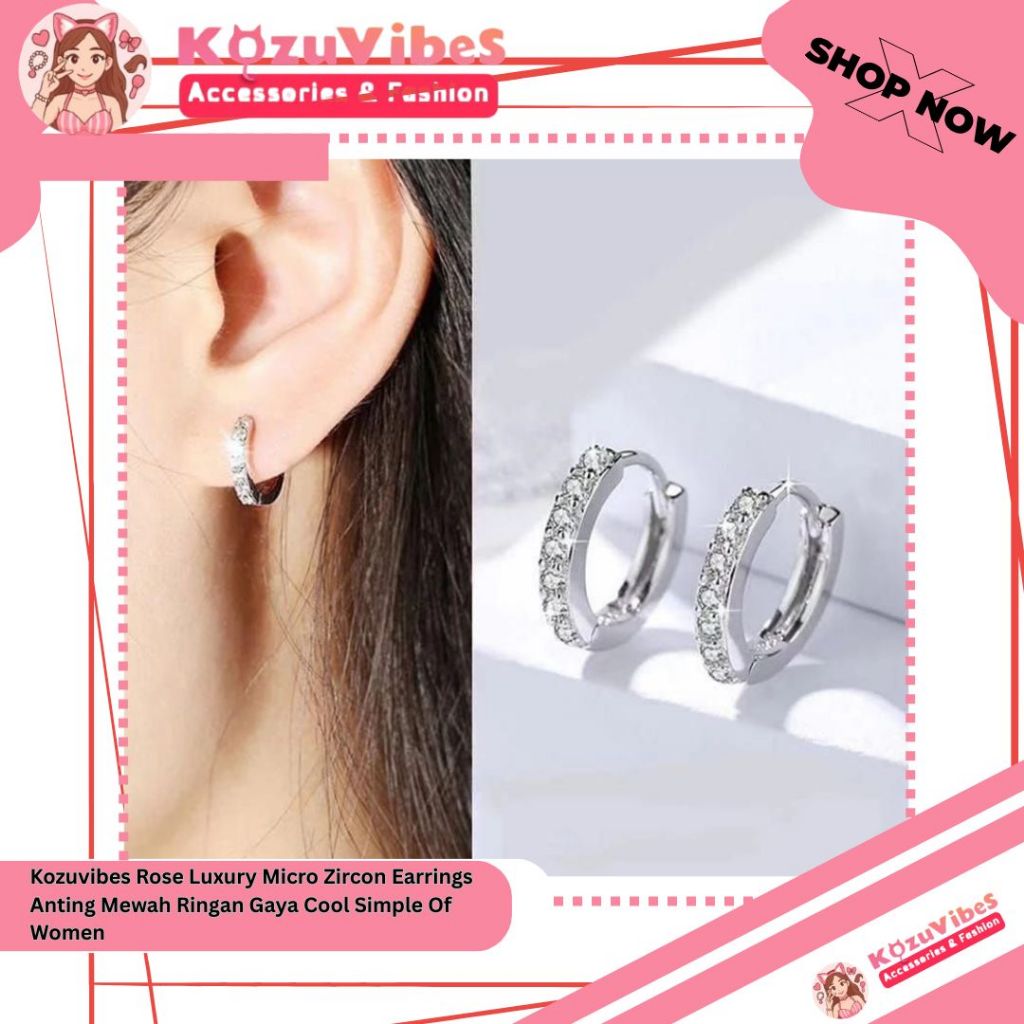 Kozuvibes Luxury Micro Zircon Earrings Anting Mewah Ringan Gaya Cool Simple for Women