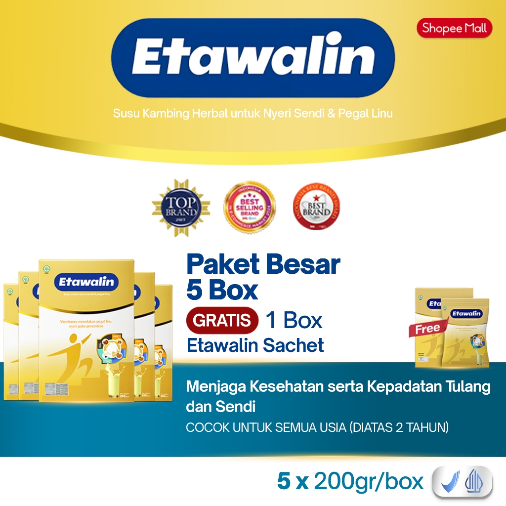 Susu Etawalin Kemasan Besar 5 Box untuk Semua Usia Bonus Etawalin Sachet