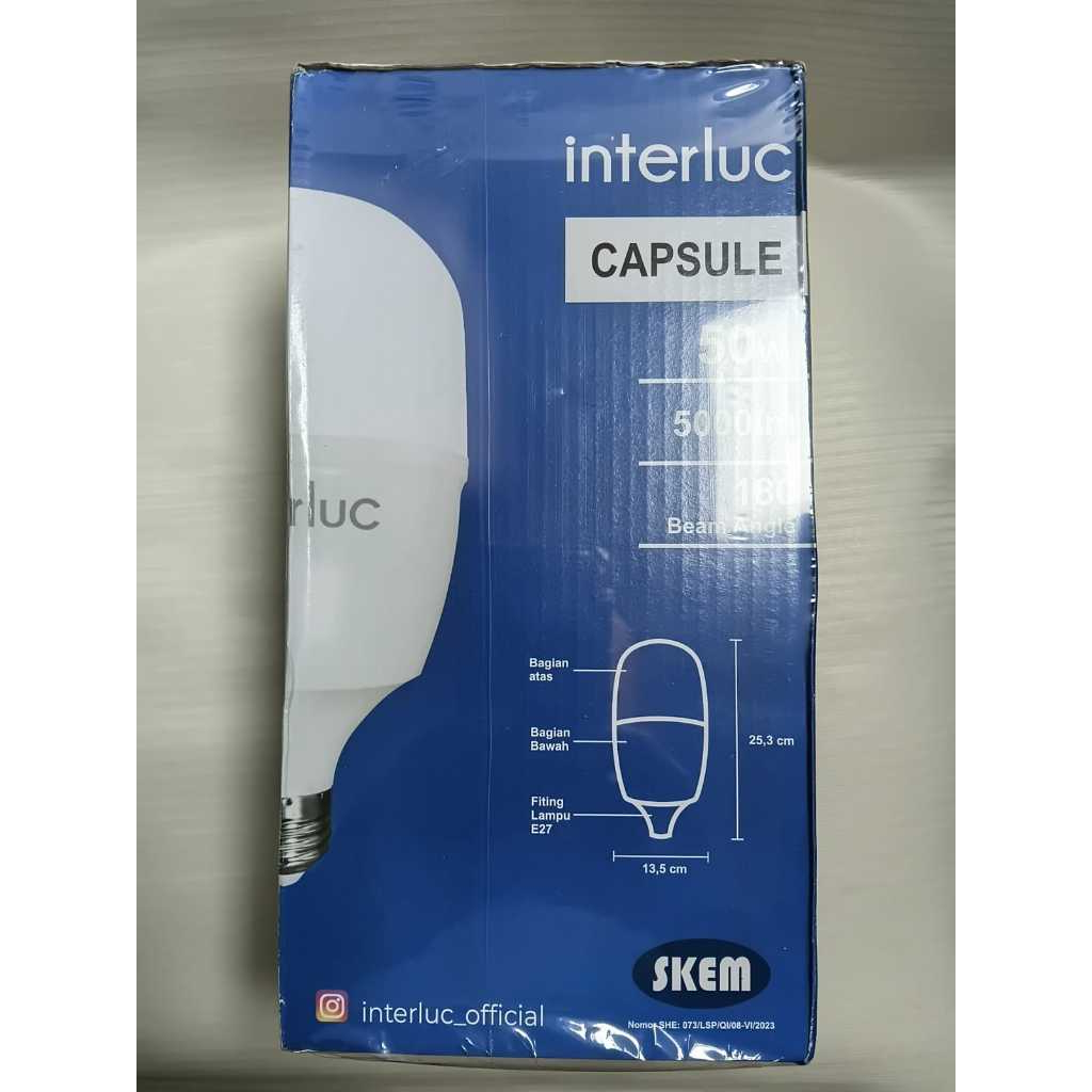Lampu Capsule LED Interluc 50W Daylight. Non Flicker, Non UV / IR Radiation, kecerahan 5000 Lumen, F