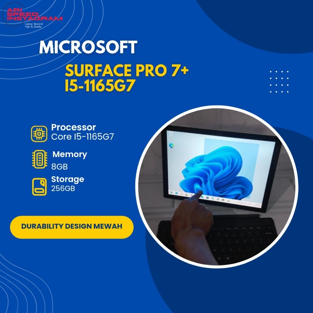 MICROSOFT SURFACE PRO 7+ i5-1135G7/RAM 8GB/SSD 256GB/INTEL IRIS XE/RESOLUSI 2K