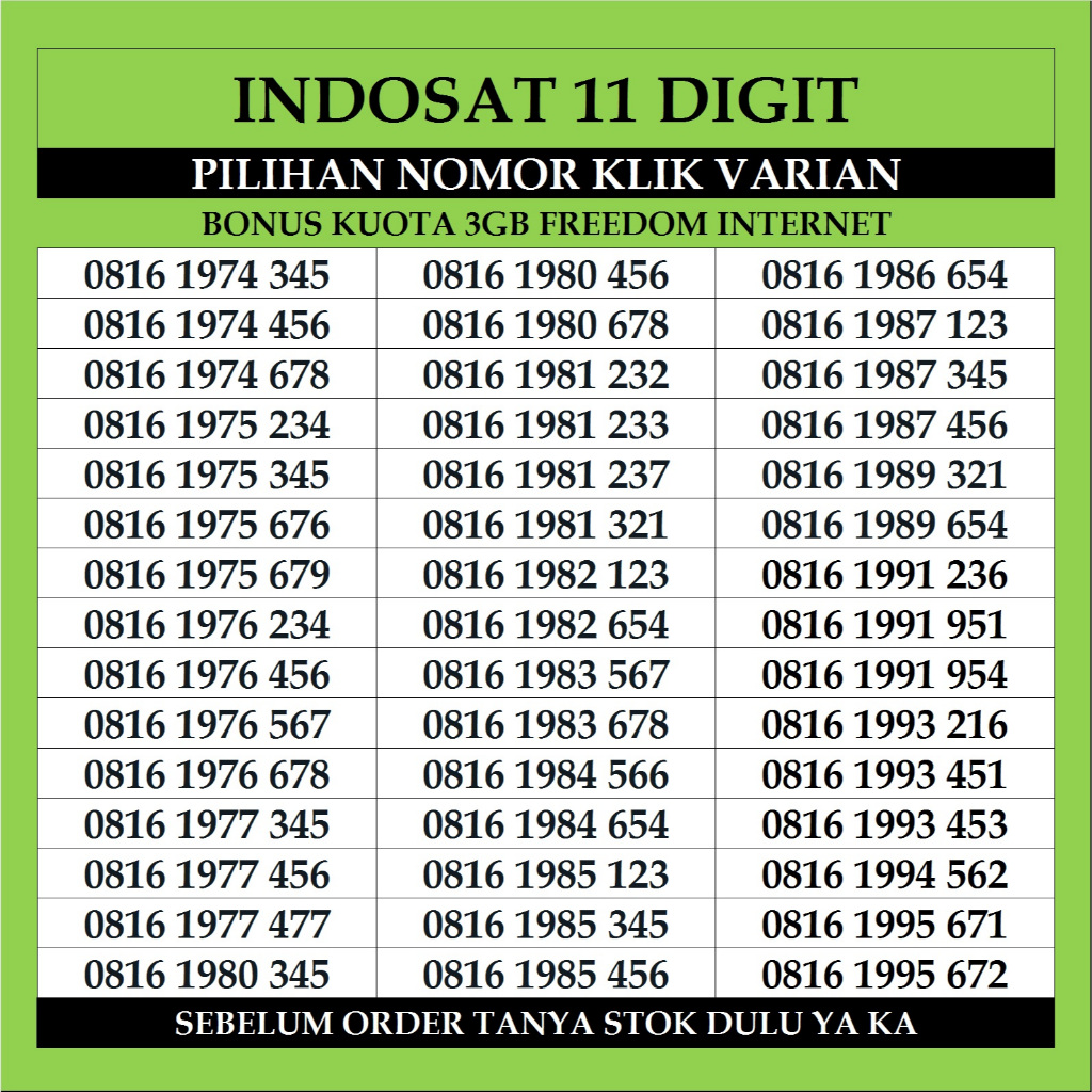 Nomor Cantik Indosat Im3 Ooredoo 11 Digit Kartu Perdana Prabayar 10