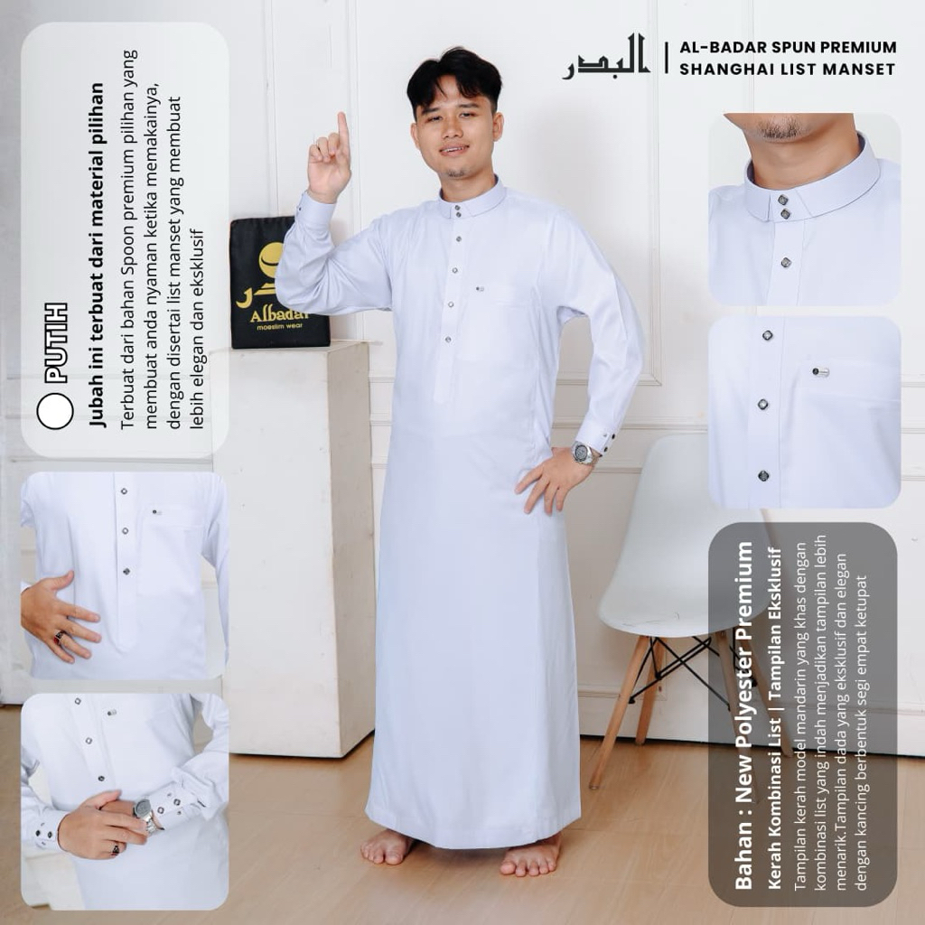 GAMIS PRIA SYTLE “DUBAY”  POLOS  LENGAN MANSET /GAMIS PRIA AL BADAR KAIN POLIESTER HALUS MENGKILAP /