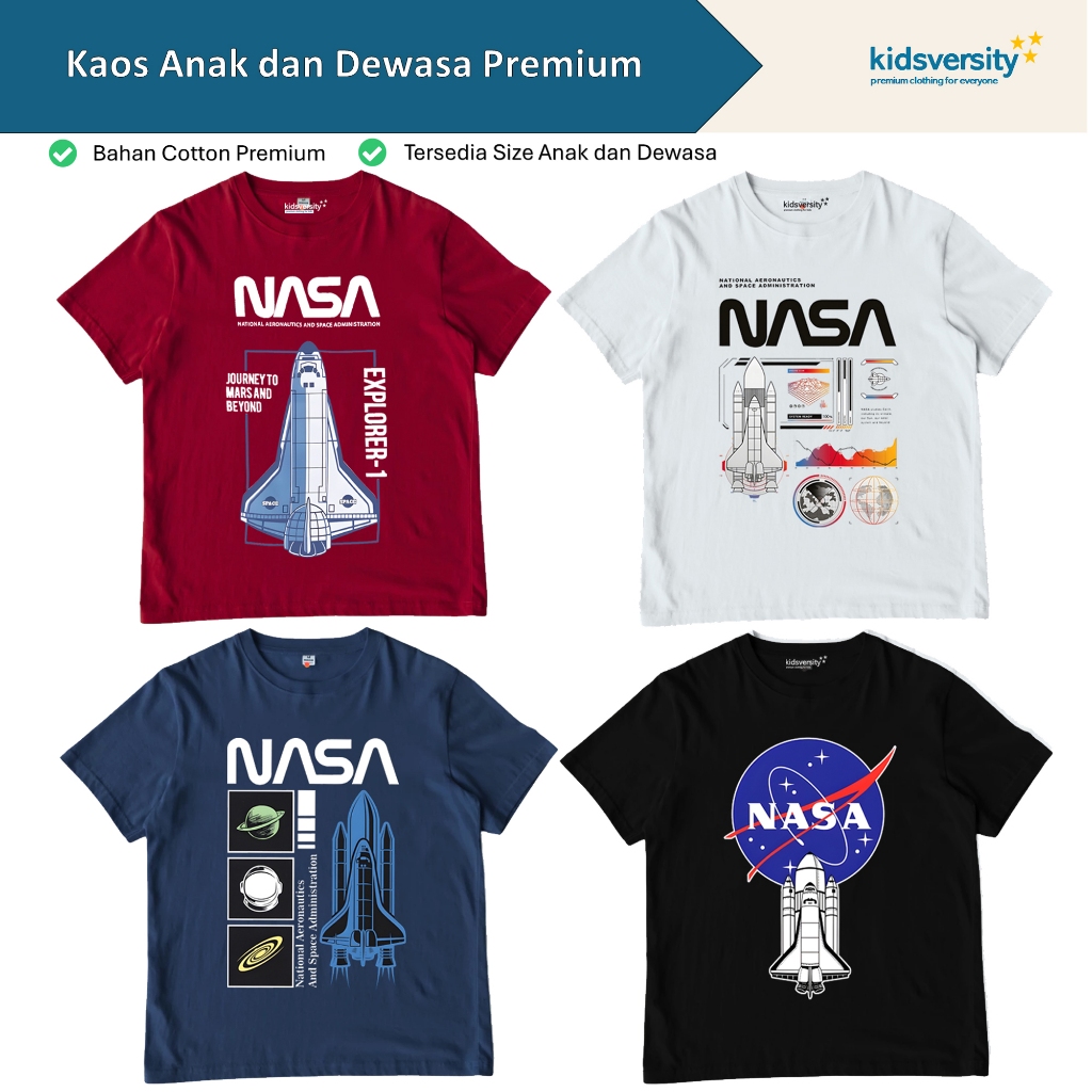 Kaos NASA Astronot Planet Roket Lengan Panjang Baju Distro Premium Pria