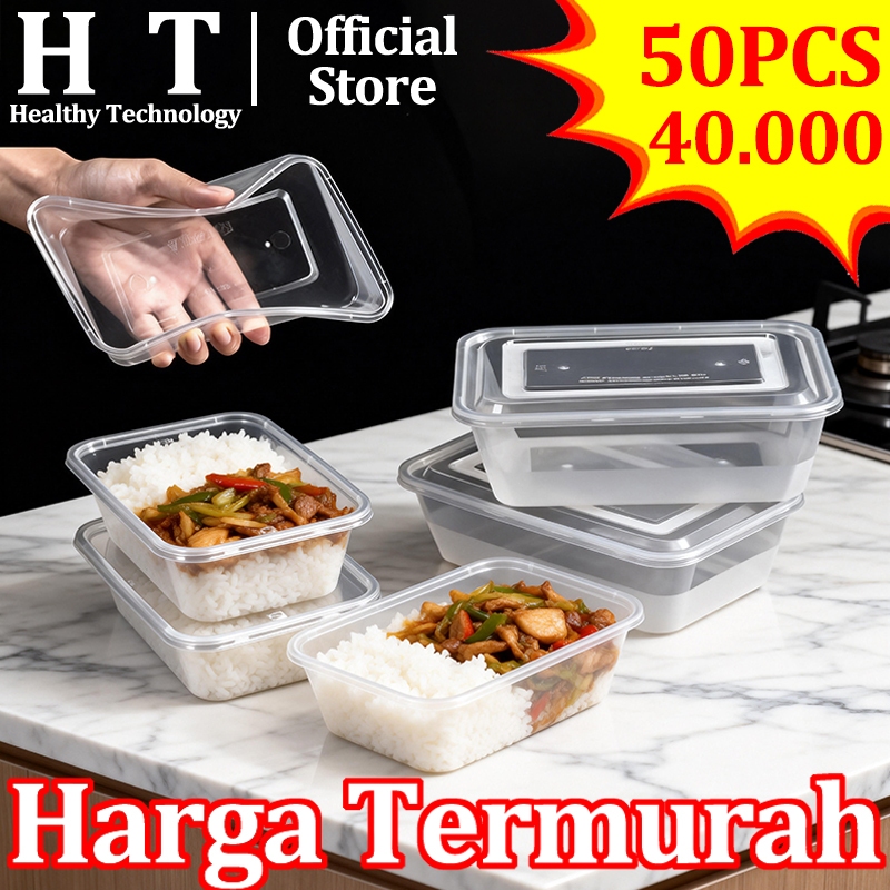 50PCS Kotak Makan Plastik Thinwall Rectangle Food Container Box Clear Tempat Makan Plastik Bening