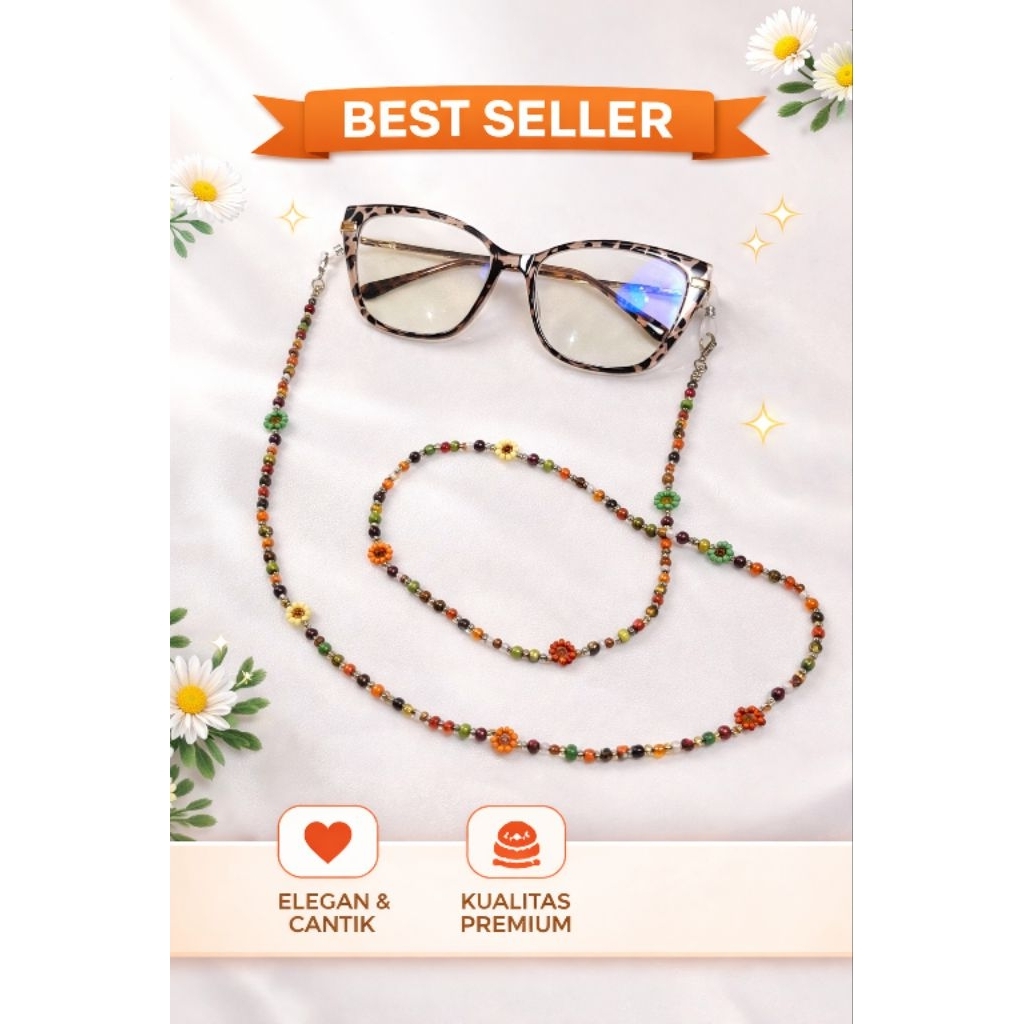Tali Kacamata Wanita Premium Aesthetic Handmade Ringan Kuat Anti Jatuh Strap Kacamata Hijab Fashion 