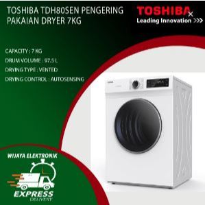 TOSHIBA Mesin Pengering Pakaian TD-H80SEN 7Kg Sensedry Anti Crease LED 2000W
