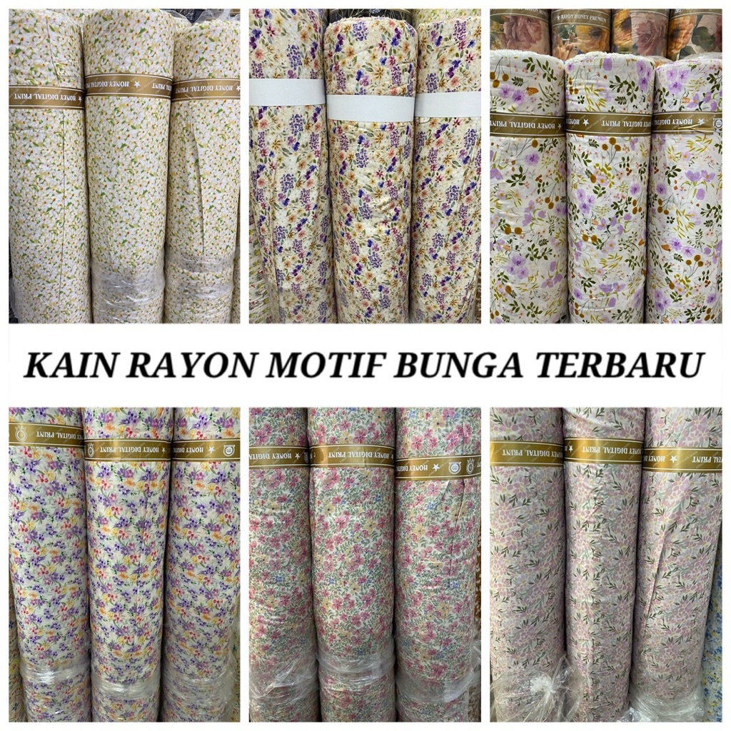 bahan kain katun rayon viscose motif bunga kecil kecil/rayon motif bunga terbaru