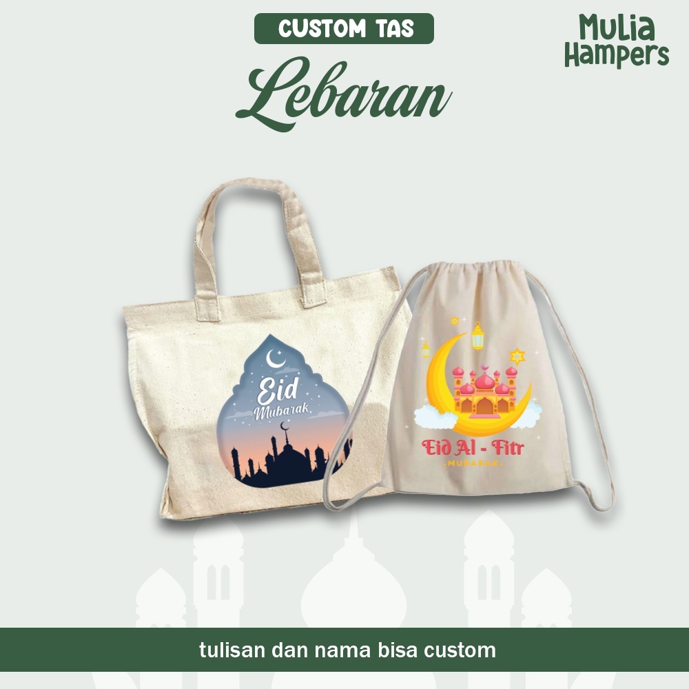Goodie Bag Hampers Lebaran Tas Kanvas Blacu Custom Tema Idul Fitri Eid Mubarak
