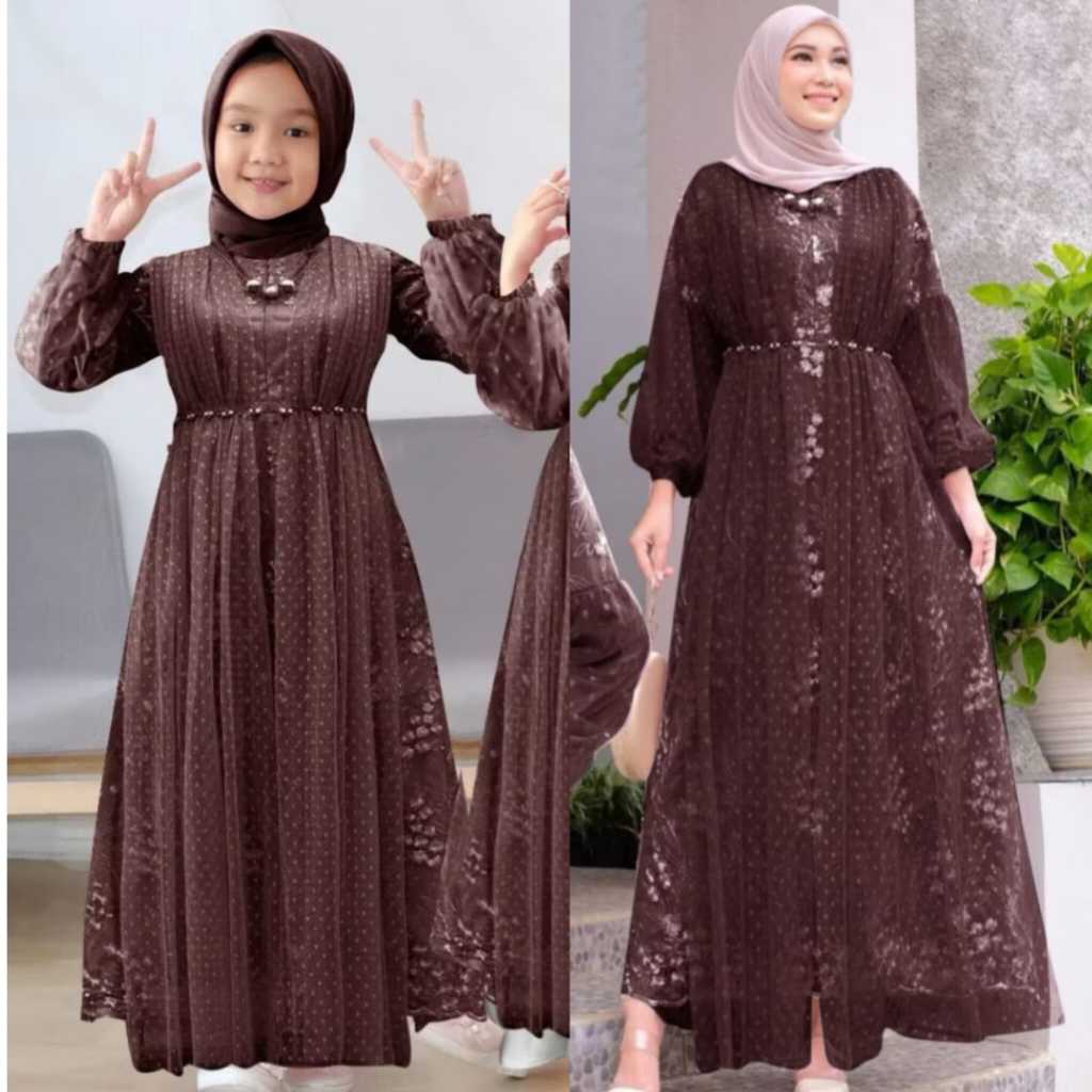 GAMIS JAHWARA KIDS & DEWASA / GAMIS PESTA ANAK TILE MUTIARA TERBARU LEBARAN 2025 MEWAH MODERN SIZE U