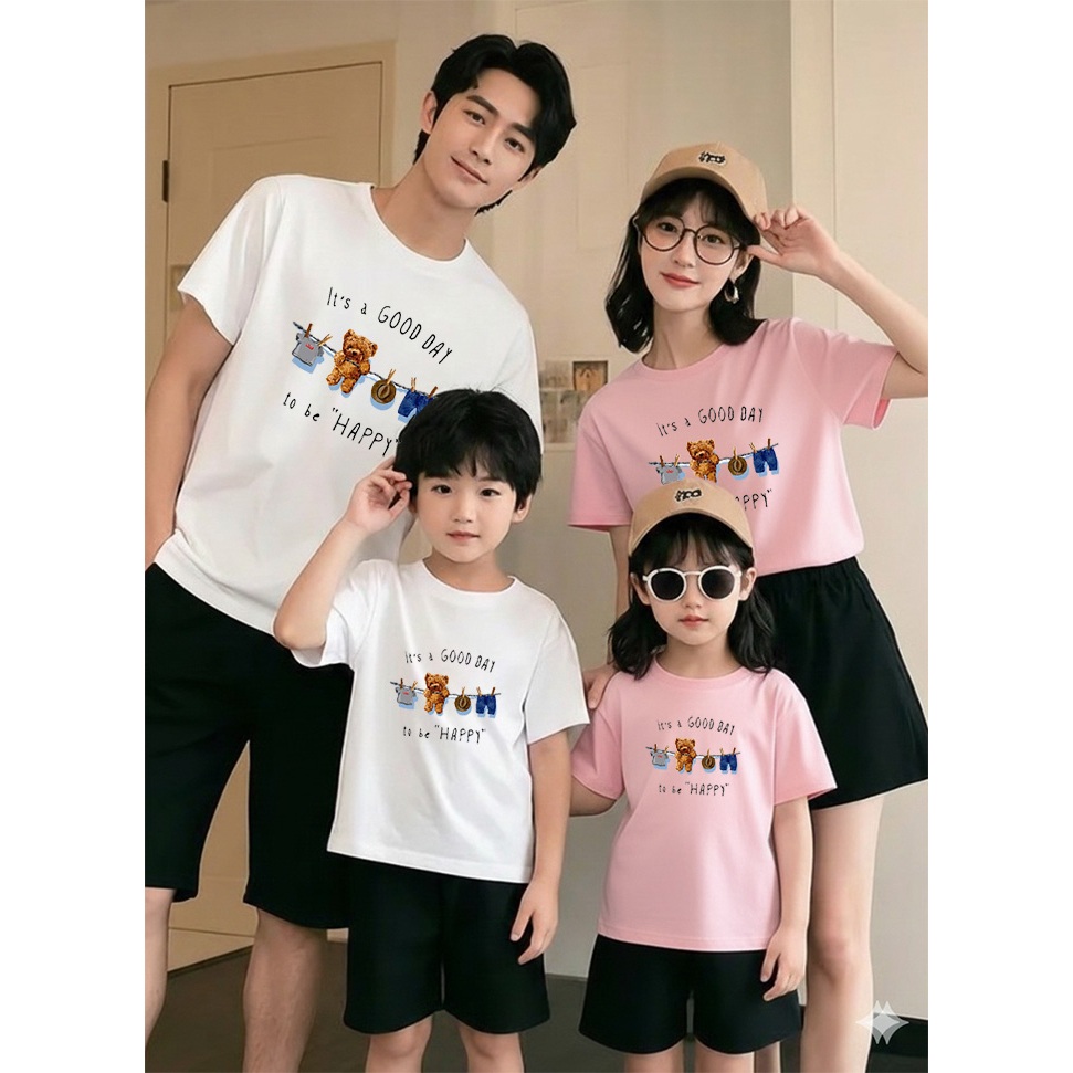 KAOS COUPLE VALENTINE UNTUK KELUARGA BEAR GOOD DAY BE HAPPY FAMILY KADO PASANGAN DAN KELUARGA