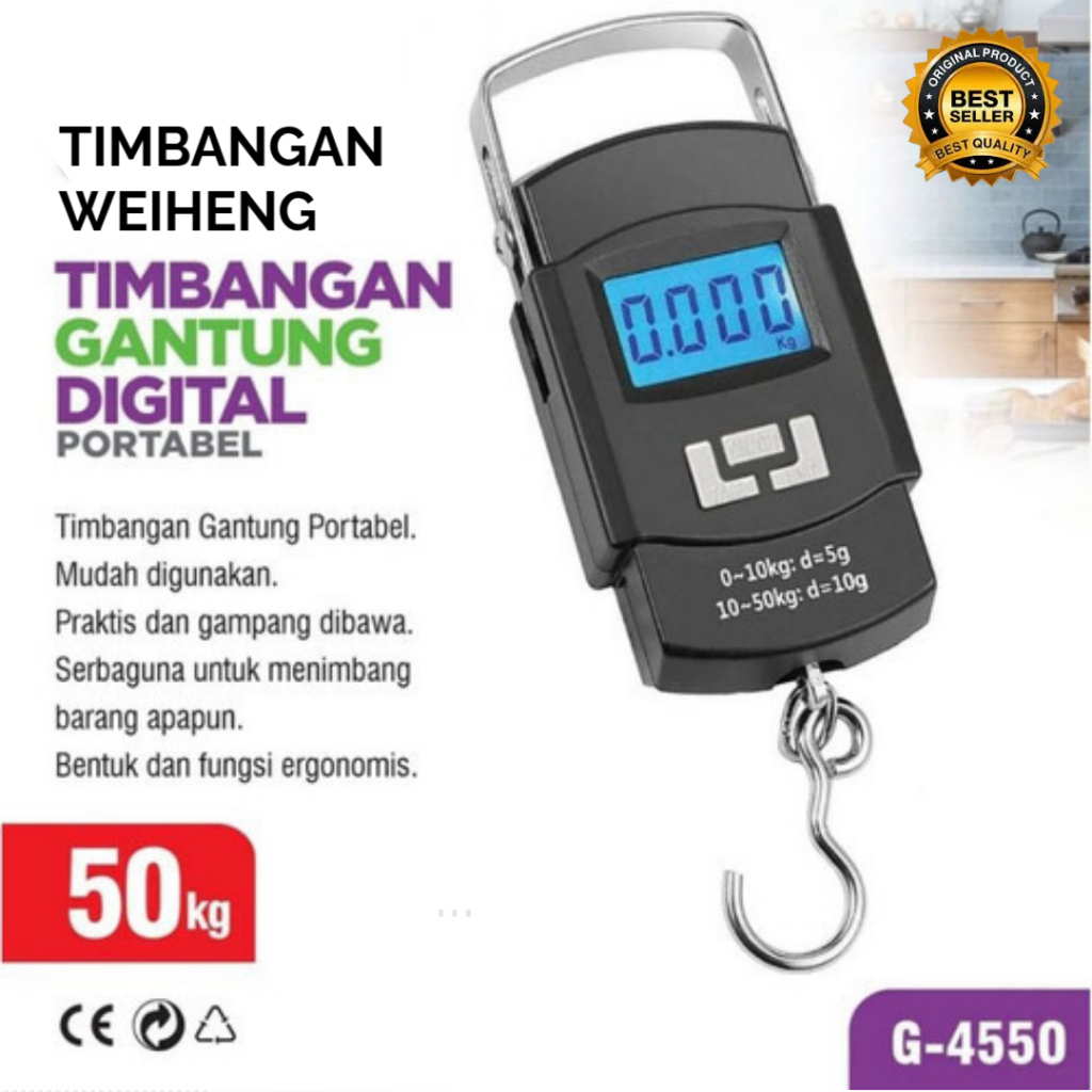 Timbangan Gantung Digital 50kg Free Baterai 2x/Timbangan Gantung Digital 50kg Timbangan Gantung Digi