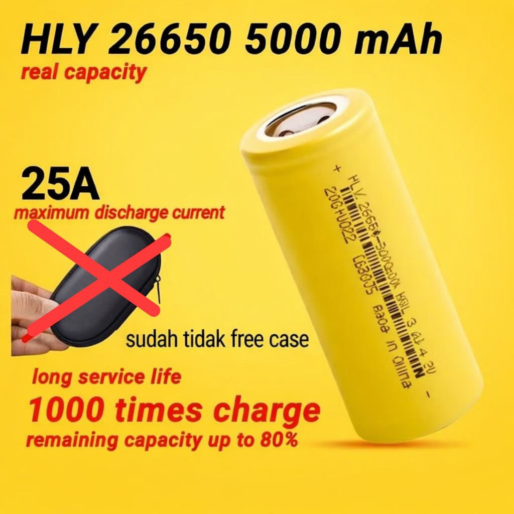 Baterai HLY 26650 5000 mAh real capacity