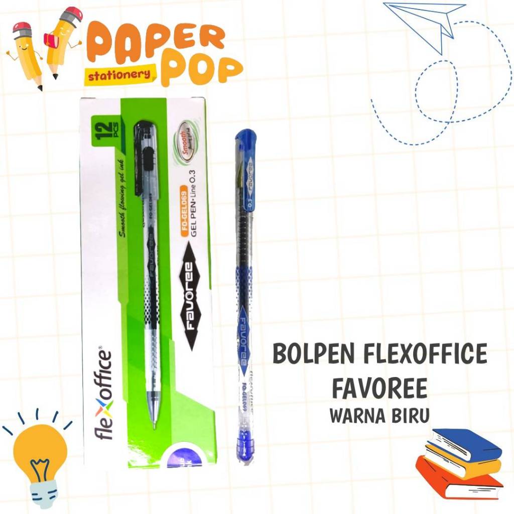 BALLPOINT / BOLPEN PEN PULPEN GEL FLEXOFFICE FAVOREE 0.3mm BIRU
