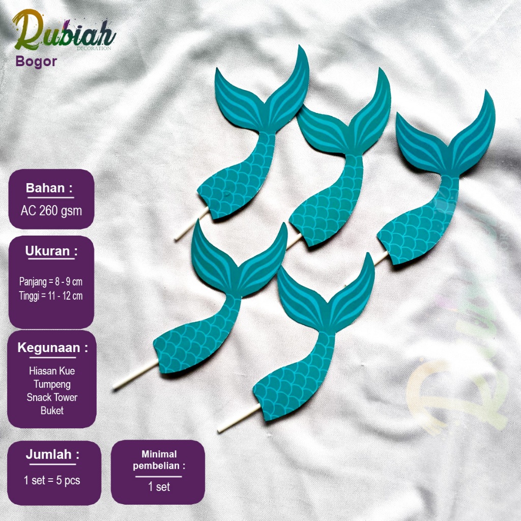 Banner Topper cake Hiasan Tusukan Kue Tart Ulang Tahun Anak Ekor Mermaid Tosca