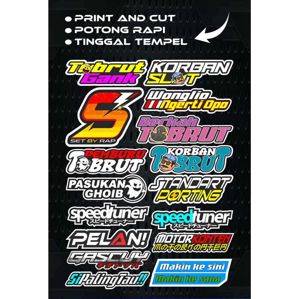 Jungle_Shop_ Stiker Pack Cutting Racing Kata Kata Stiker Hologram Helm