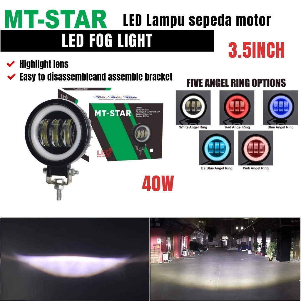 MT STAR  Lampu Tembak Daymaker Sorot LED MT Star CWL 3 Mata Lensa 6D 40watt Cree Angel Eye Round Lam