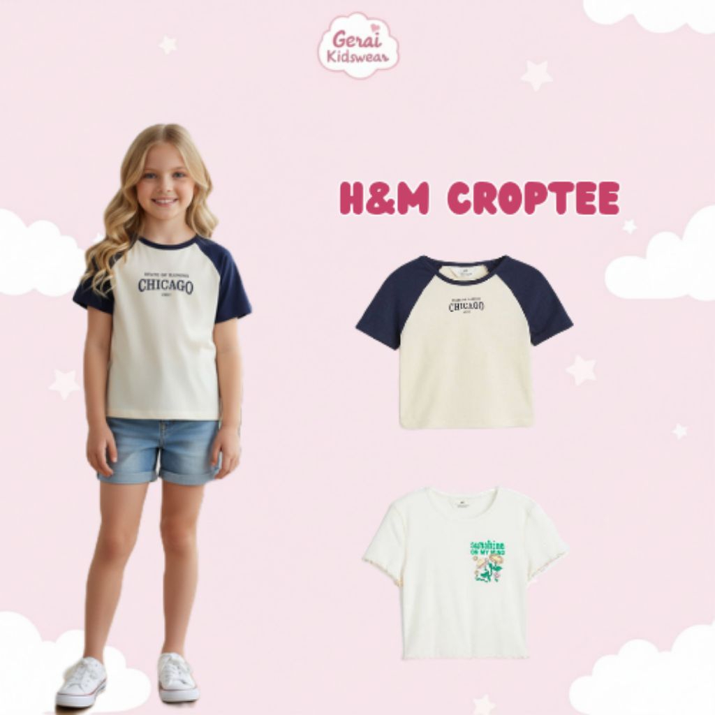 Geraikidswear Kaos Crop Anak Perempuan HM 4-14 Tahun