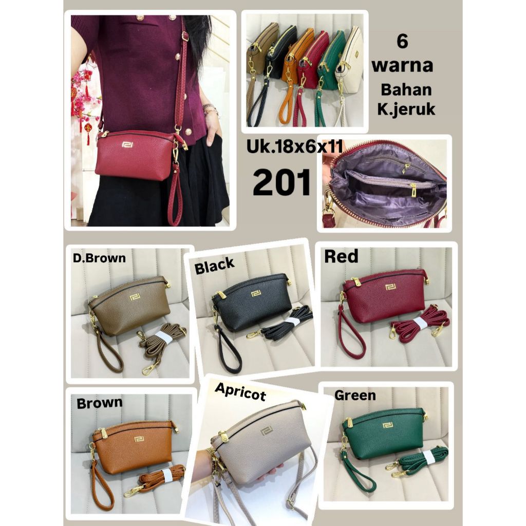 Tas Slempang Oval Mini Wanita 201 Bahan Kulit Jeruk Import