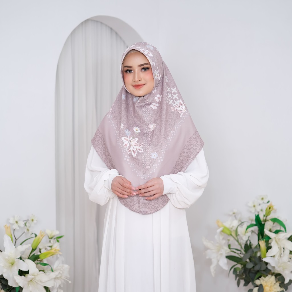 KHAROMAH - Jilbab Bergo Motif Floral size XL Jersey Super Lembut Menyerap Keringat Dingin Simple Nya