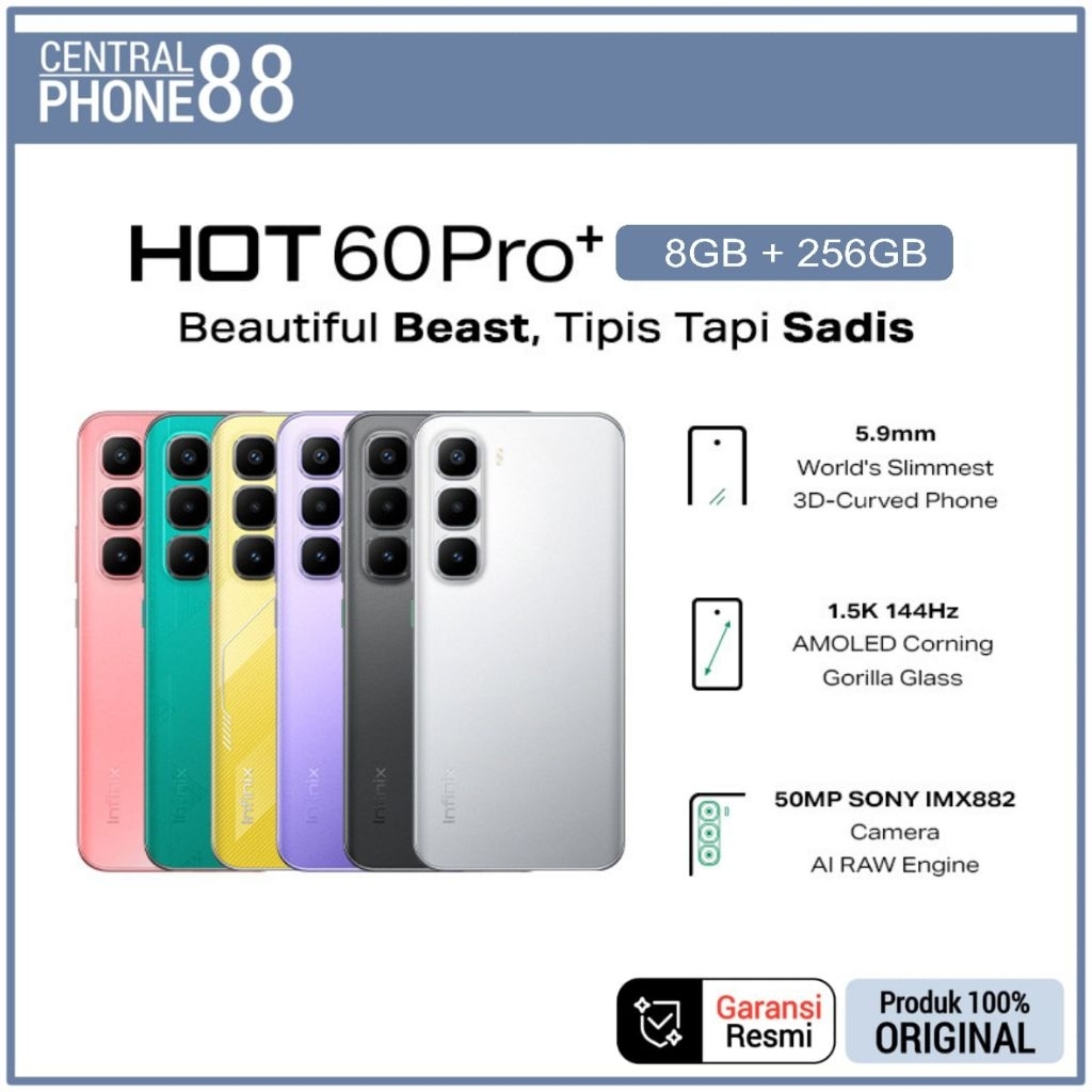 Infinix Hot 60 Pro+ 8/256GB - Up to 16GB Extended RAM - Garansi Resmi Infinix 12 Bulan